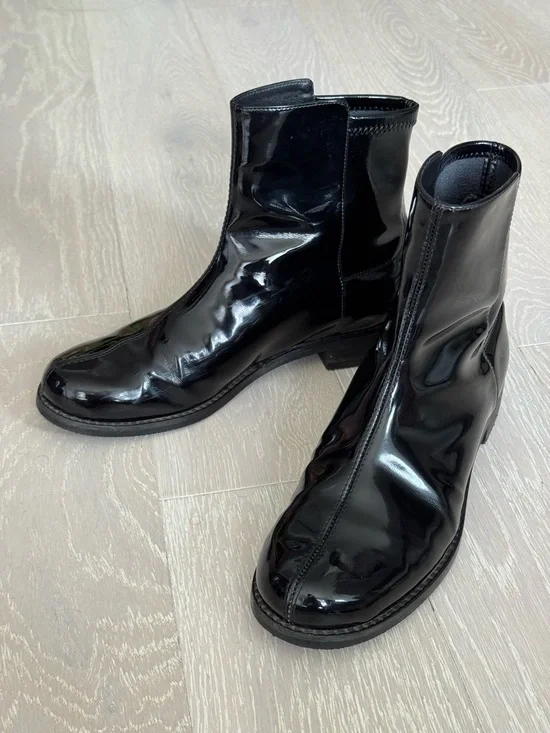 Stuart Weitzman 50/50 Black Patent Leather Ankle Boots - Picture 3 of 10